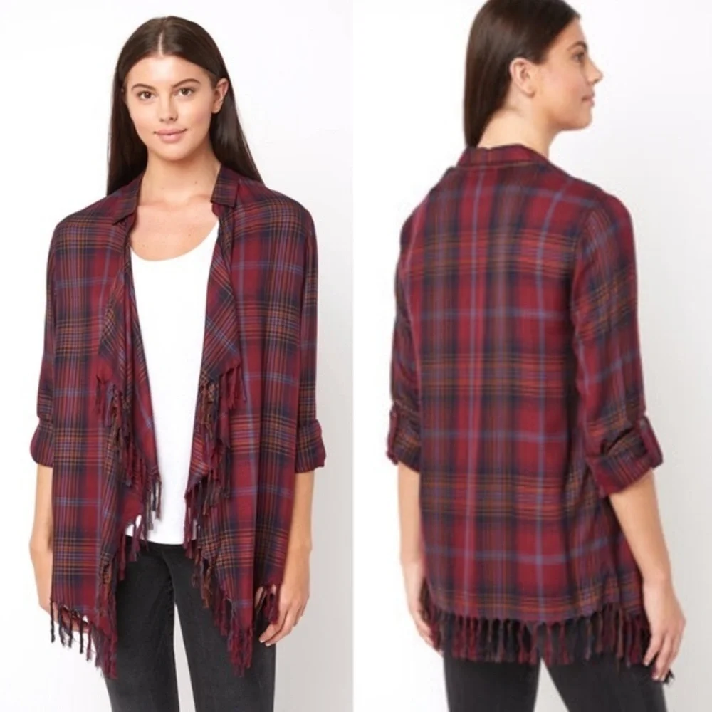 Willow & Clay Aria Plaid Fringe Kimono Medium NWOT - Picture 8 of 8